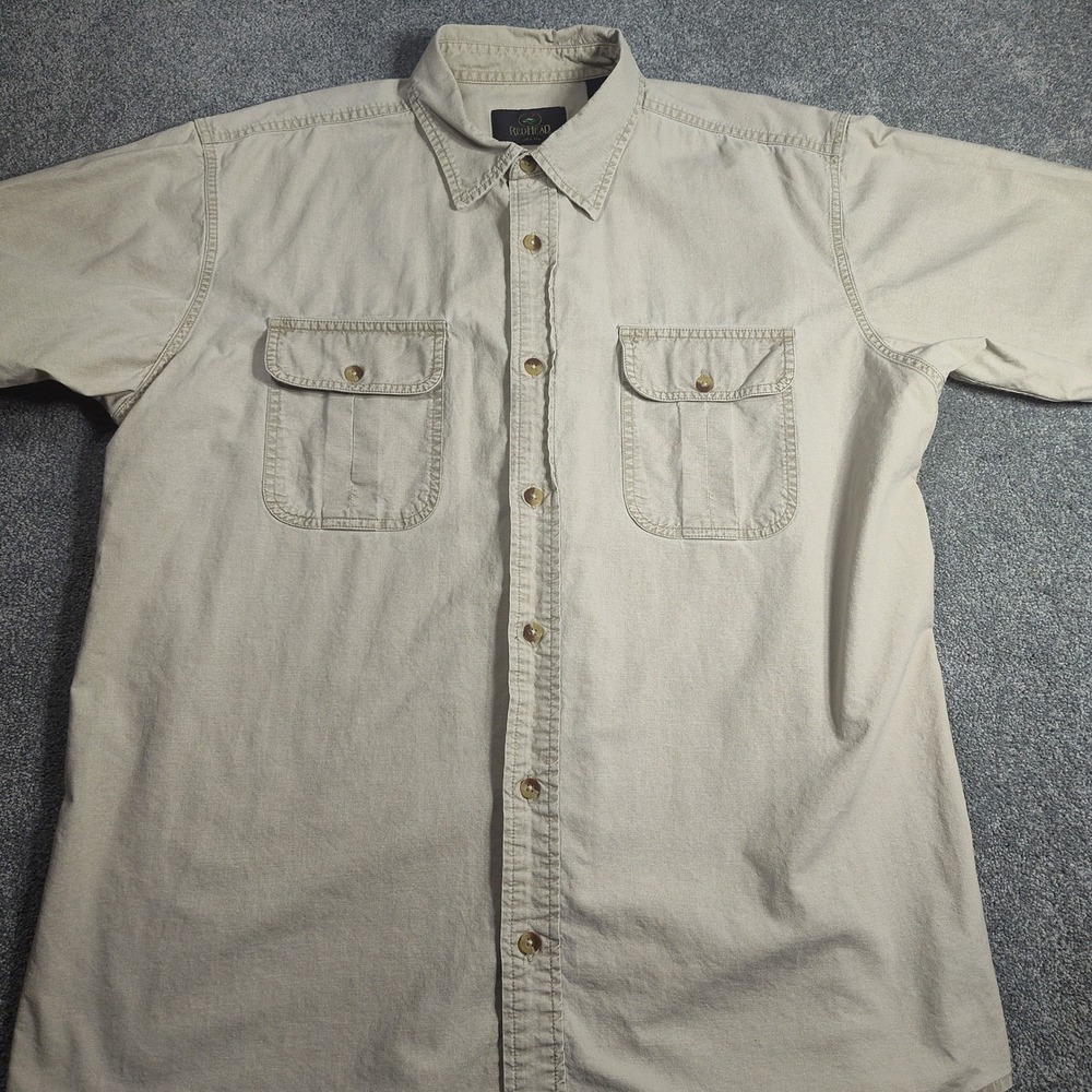 RedHead Men's XL Beige Short Sleeve Button-Up Outdoor Work Shirt Casual Utility